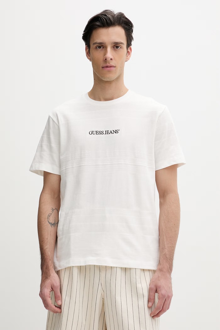 Guess Jeans tricou basic bărbătesc din bumbac bej M6GIZ3.KE942