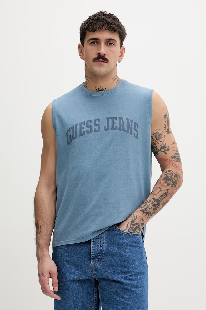 Bavlněné tričko Guess Jeans potisk modrá M6GPB2.K8FQ4