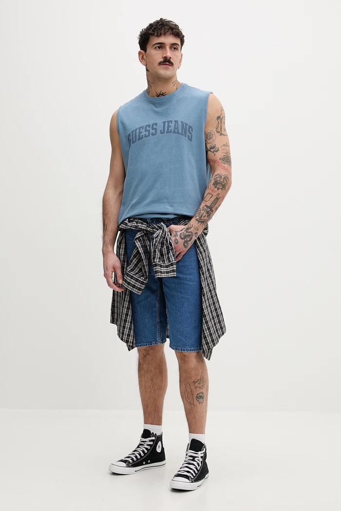 Bavlněné tričko Guess Jeans M6GPB2.K8FQ4 modrá SS26