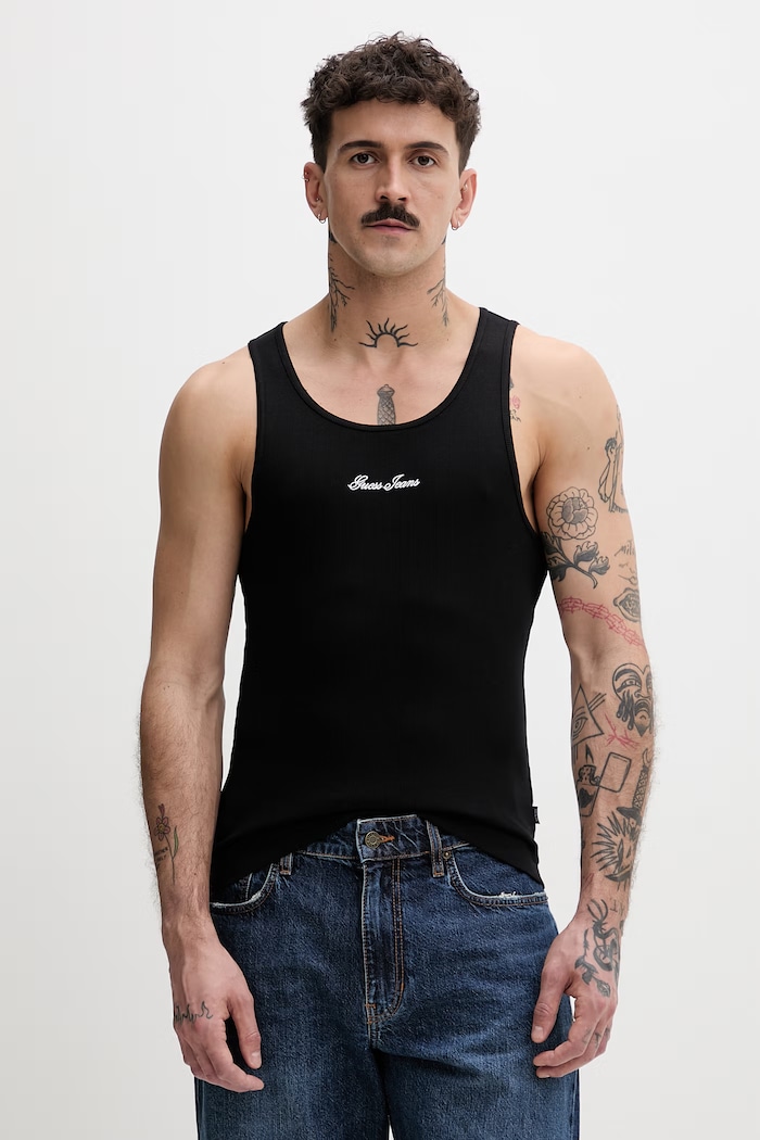 Guess Jeans pánsky top s bavlnou čierna M6GP05.KA0H1