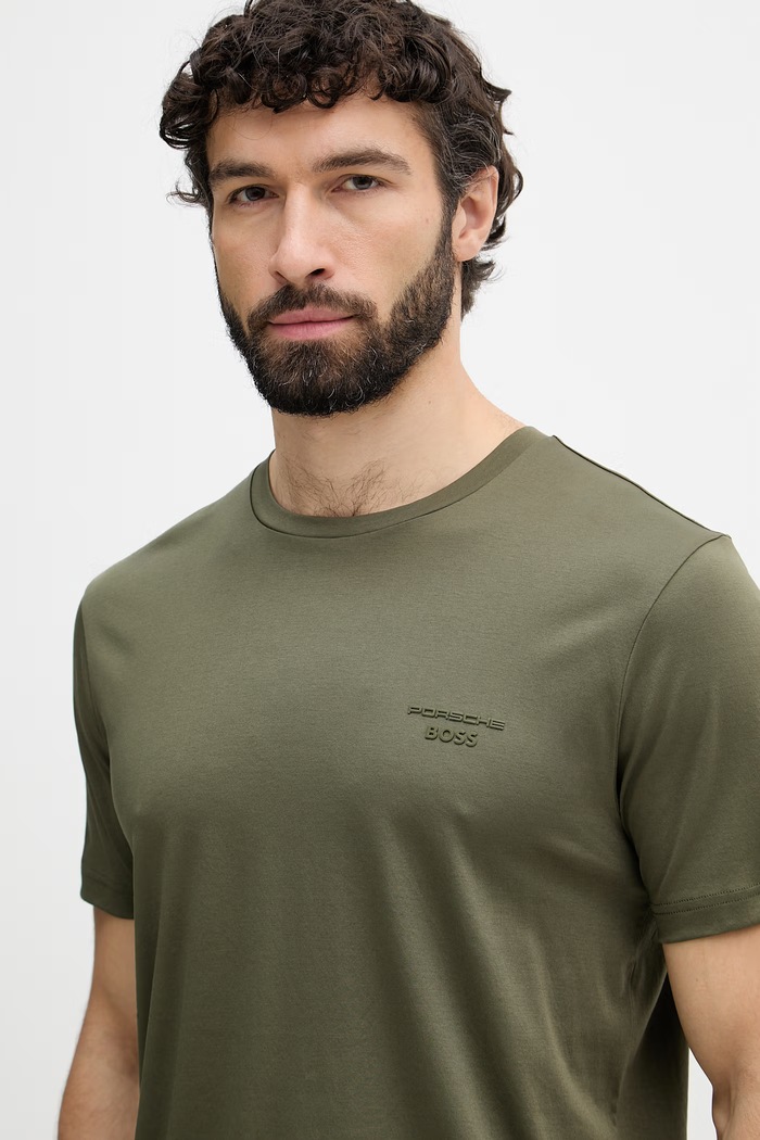 BOSS Green T-shirt męski bawełniany BOSS X PORSCHE zielony 50562696