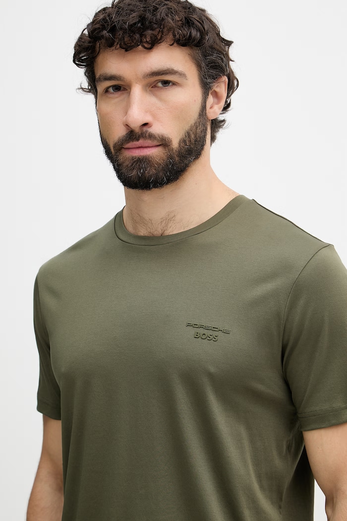 BOSS Green T-shirt męski bawełniany BOSS X PORSCHE zielony 50562696