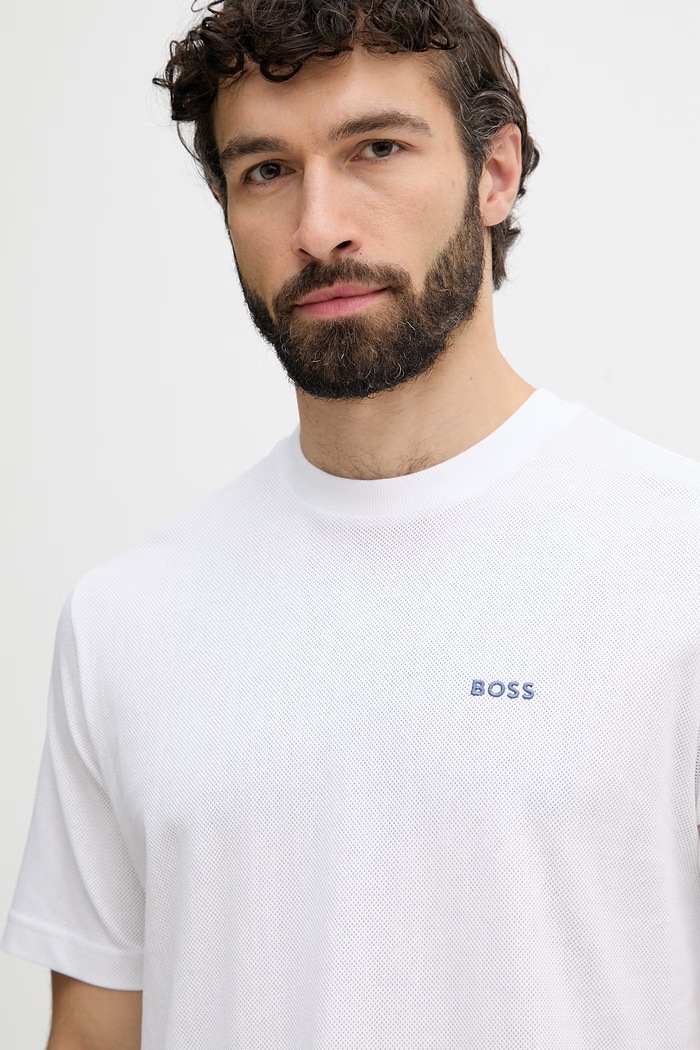 BOSS Green T-shirt męski bawełniany biały 50561775