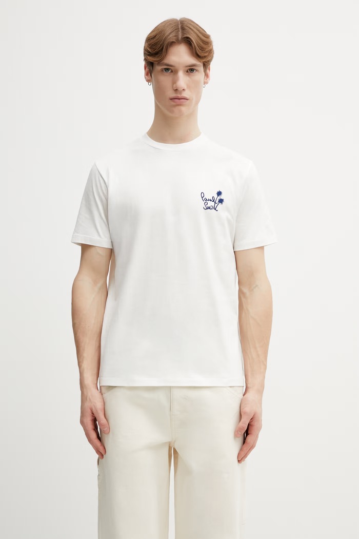 Paul Smith tricou din bumbac FLOCK PRINT uni alb M1R.919T.VP5460
