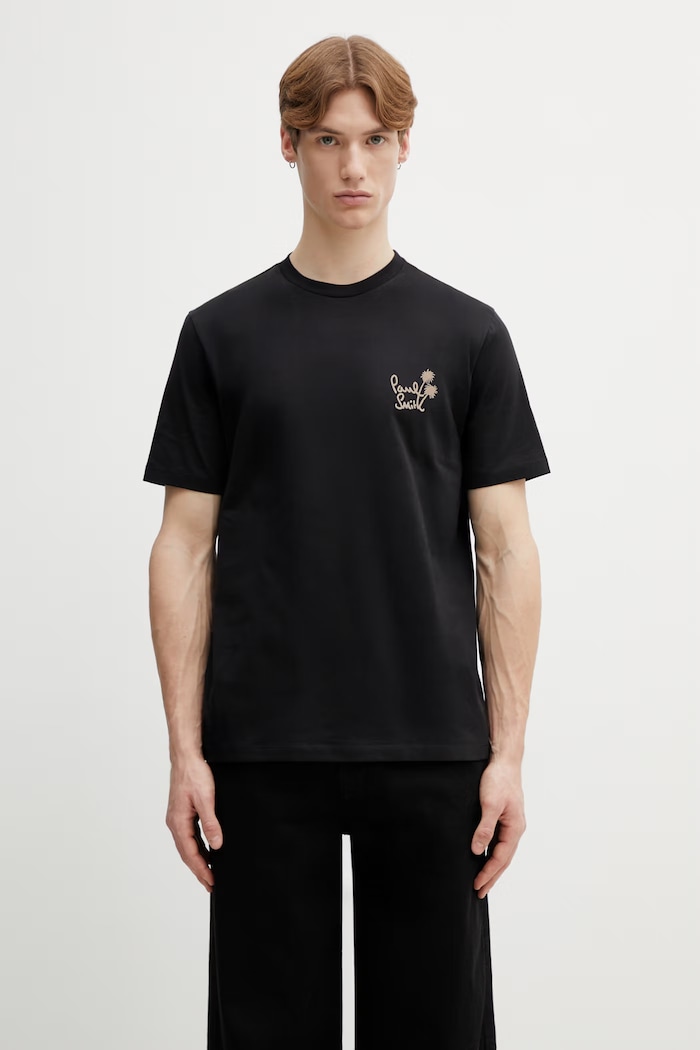 Paul Smith tricou din bumbac FLOCK PRINT uni negru M1R.919T.VP5460