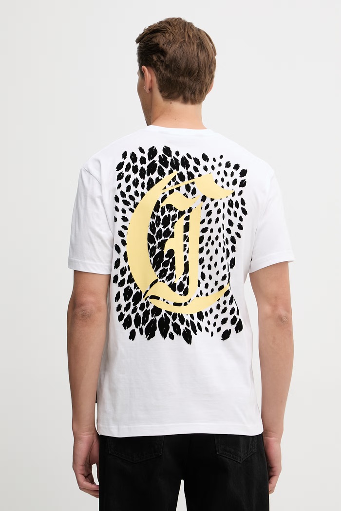 Just Cavalli t-shirt bawełniany nadruk biały 80OAHT17.CJ500