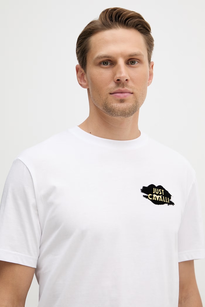 Just Cavalli t-shirt bawełniany biały 80OAHT17.CJ500