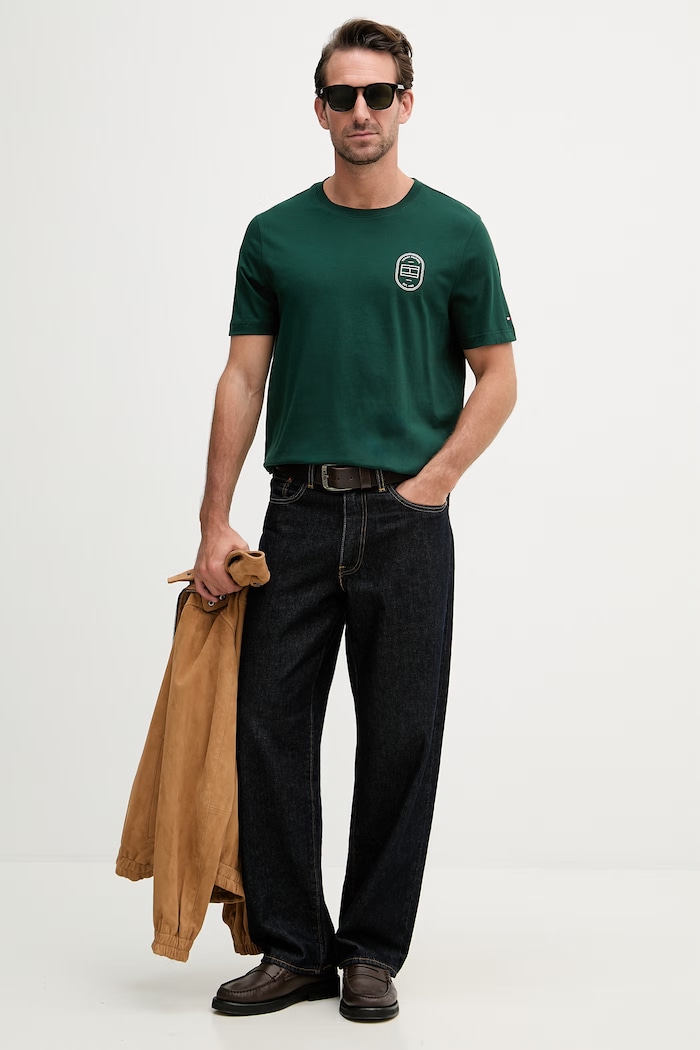 Tommy Hilfiger tričko pánske bavlnené MW0MW42364 zelená SS26
