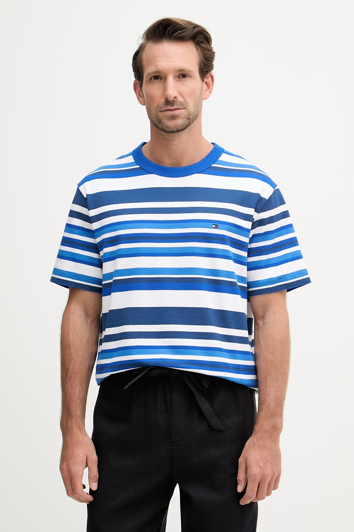 Tommy Hilfiger tričko pánske bavlnené modrá MW0MW42375