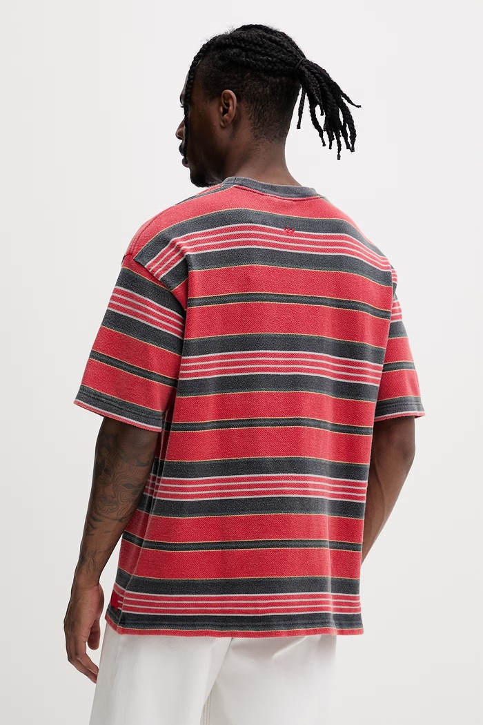 Îmbrăcăminte Vans tricou basic pentru bărbați, din bumbac Premium LX Pique Stripe SS VN000T6BIZQ1 rosu