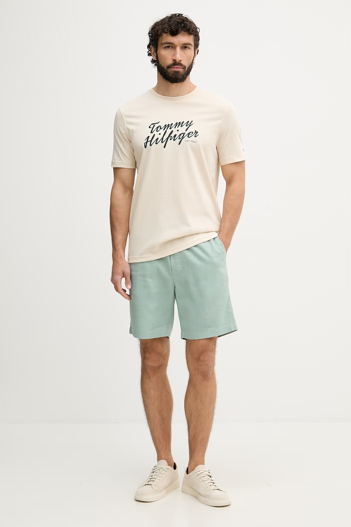 Tommy Hilfiger tricou pentru bărbați, din bumbac MW0MW42385 bej SS26