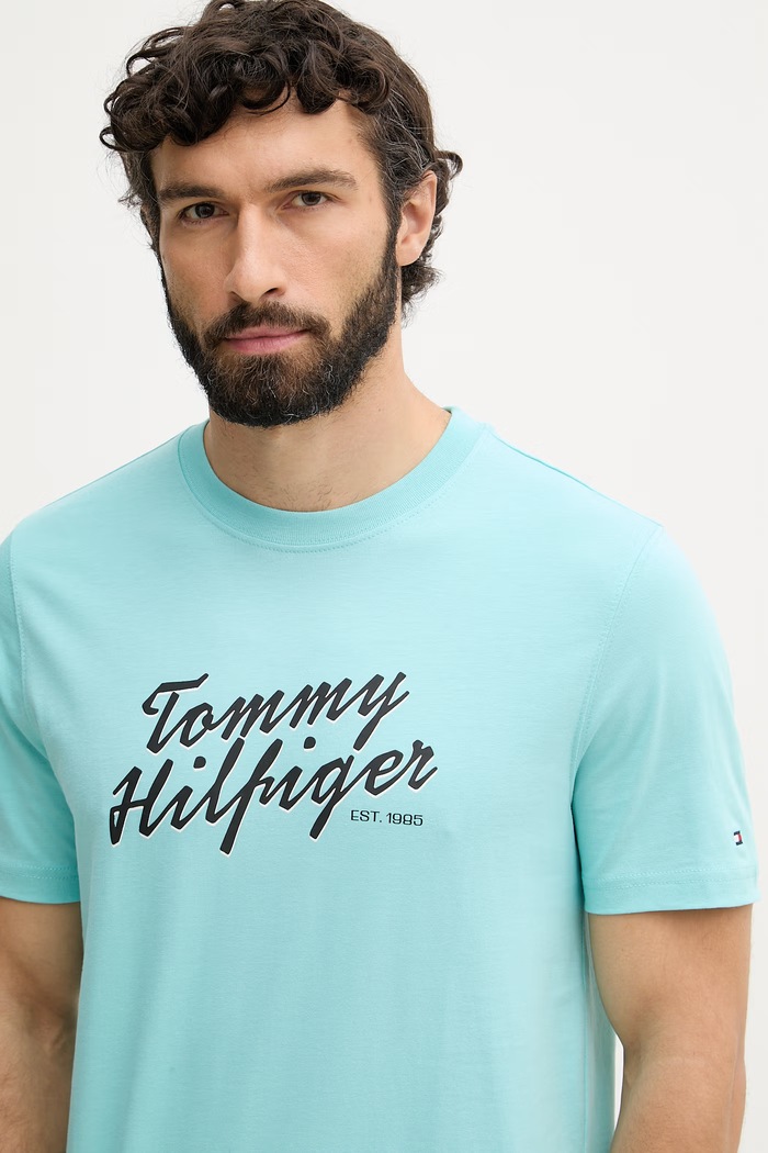 Tommy Hilfiger tricou pentru bărbați, din bumbac turcoaz MW0MW42385