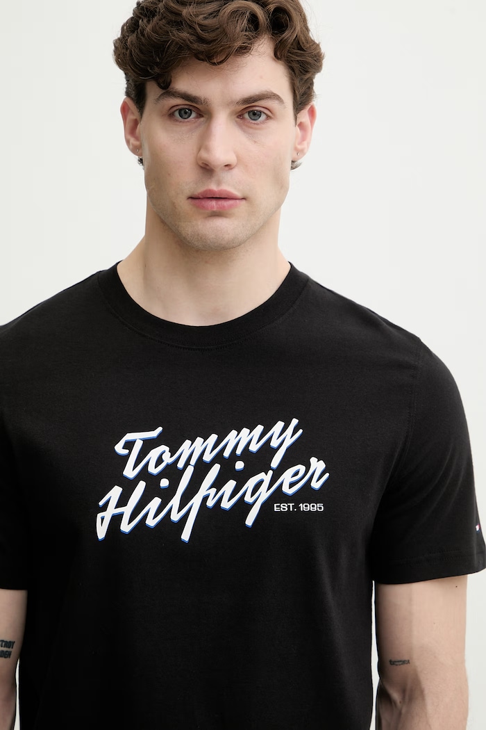 Tommy Hilfiger T-shirt męski bawełniany czarny MW0MW42385