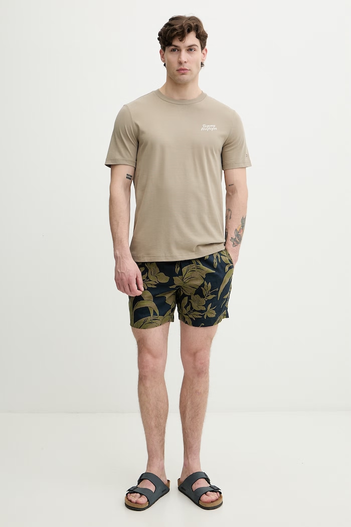 Tommy Hilfiger T-shirt męski bawełniany MW0MW42386 zielony SS26