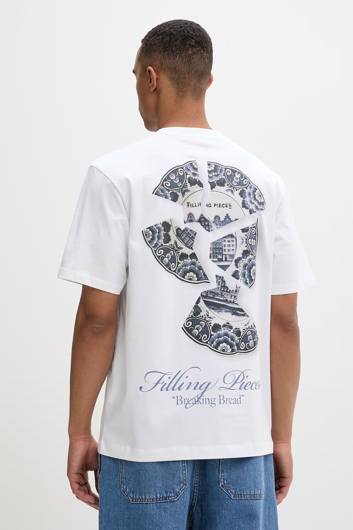 Filling Pieces tricou basic bărbătesc din bumbac Broken Plate alb 412620500321.110