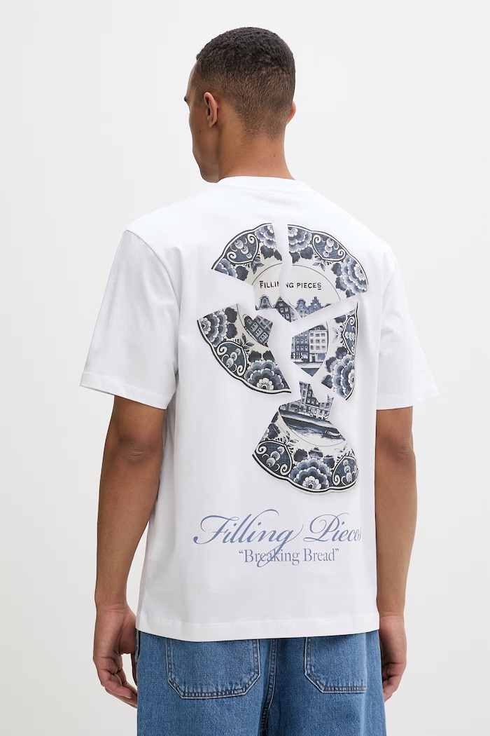Filling Pieces tricou basic bărbătesc din bumbac Broken Plate alb 412620500321.110