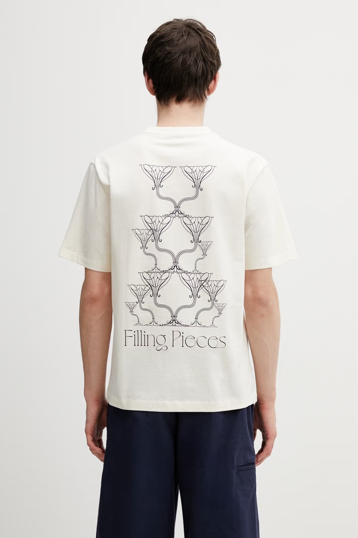 Filling Pieces Champagne T-shirt męski bawełniany nadruk beżowy 412620500288.214