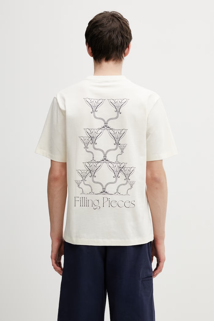 Filling Pieces Champagne T-shirt męski bawełniany nadruk beżowy 412620500288.214
