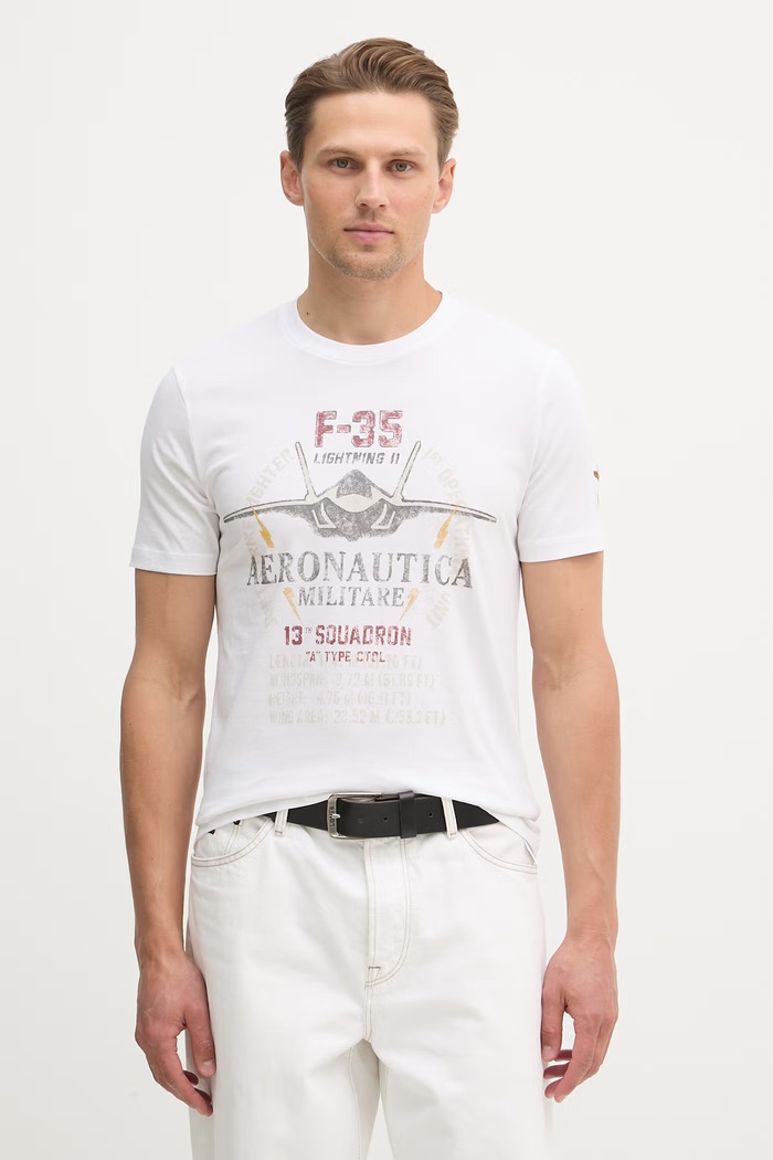 Aeronautica Militare t-shirt bawełniany nadruk biały TS2536UJ00641