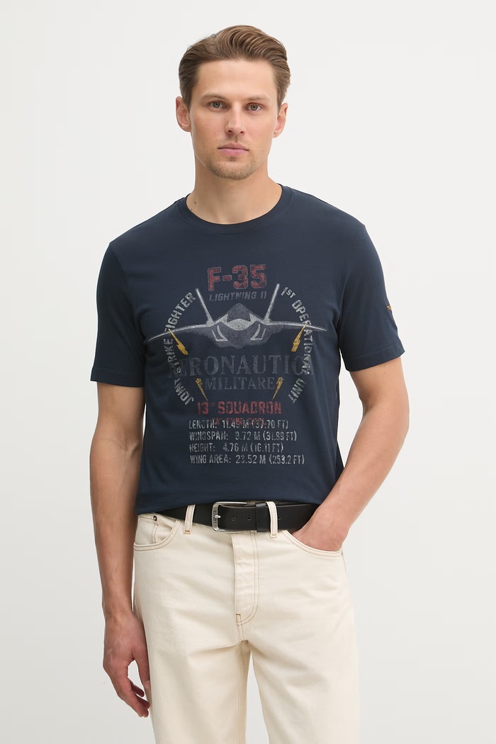 Aeronautica Militare t-shirt bawełniany nadruk granatowy TS2536UJ00641