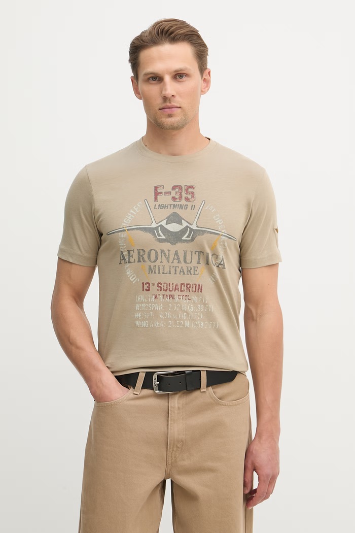 Aeronautica Militare t-shirt bawełniany nadruk zielony TS2536UJ00641