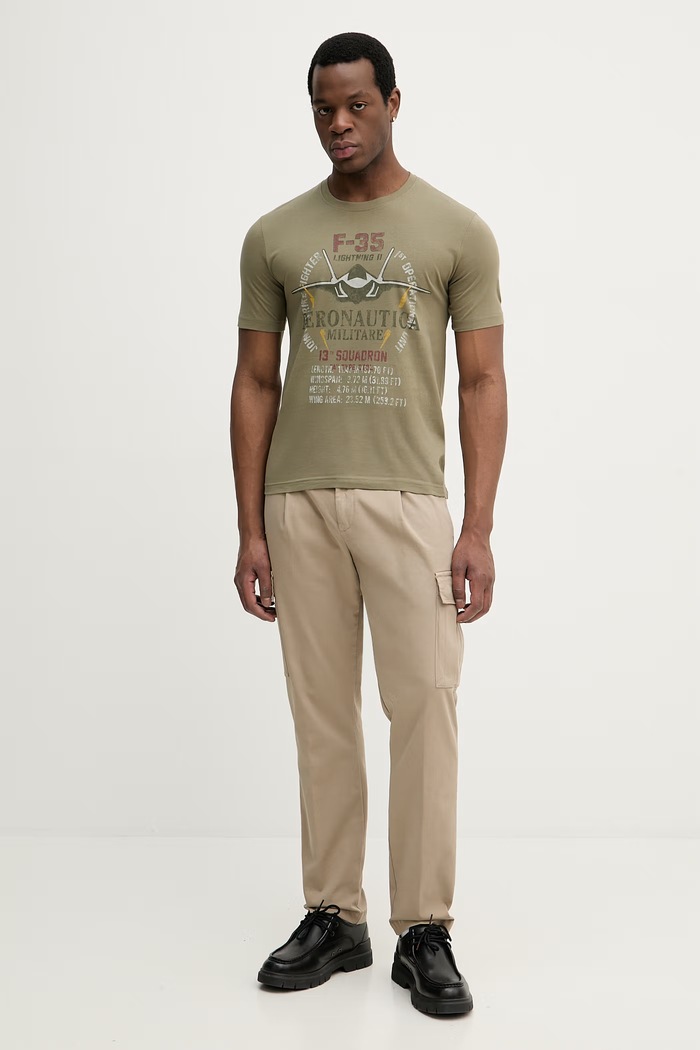 Памучна тениска Aeronautica Militare TS2536UJ00641 зелен SS26