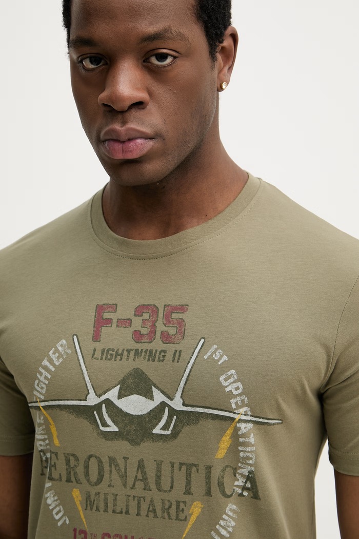 Памучна тениска Aeronautica Militare зелен TS2536UJ00641