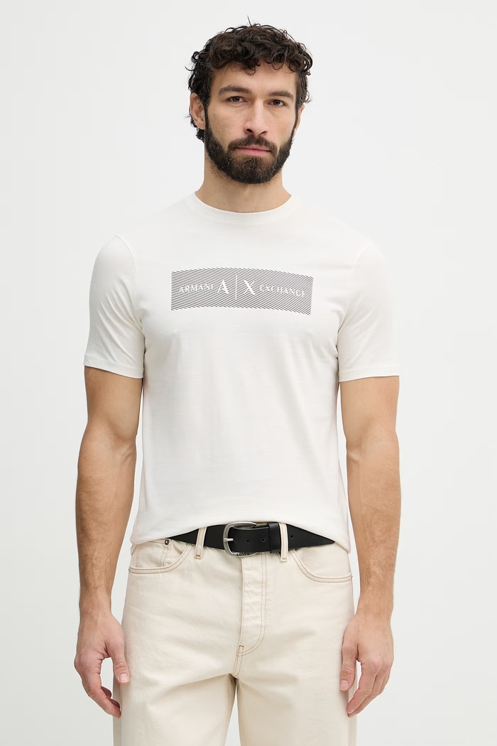 Armani Exchange kratka majica moška bombažna bež XM002472.AF10356