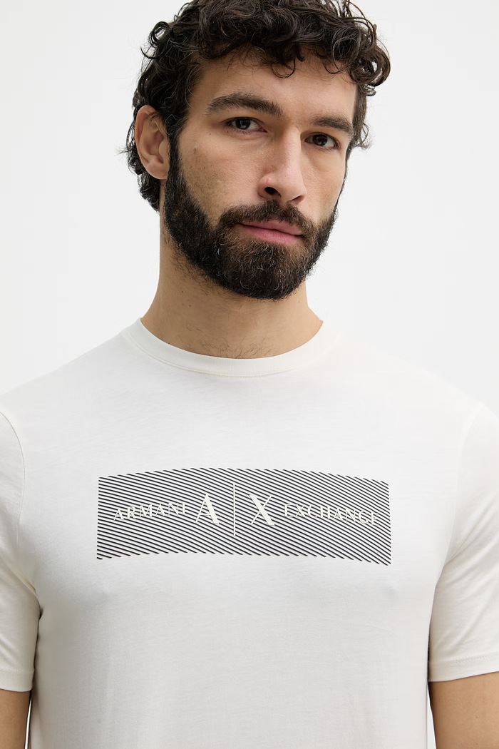 Armani Exchange kratka majica moška bombažna bež XM002472.AF10356