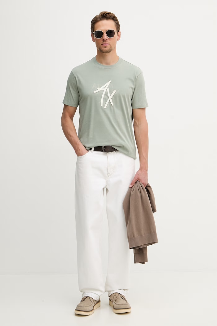 Armani Exchange tricou bărbătesc de bumbac XM002482.AF10356 verde SS26