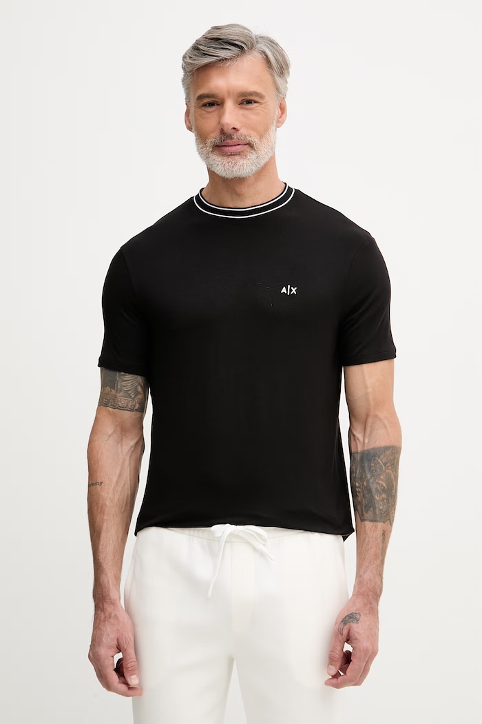 Armani Exchange tričko pánske s viskózou čierna XM002484.AF21936