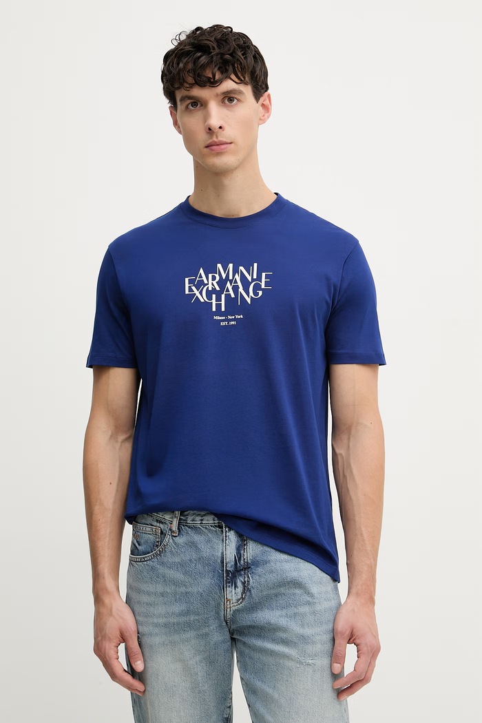 Armani Exchange tricou bărbătesc din bumbac bleumarin XM002782.AF10356