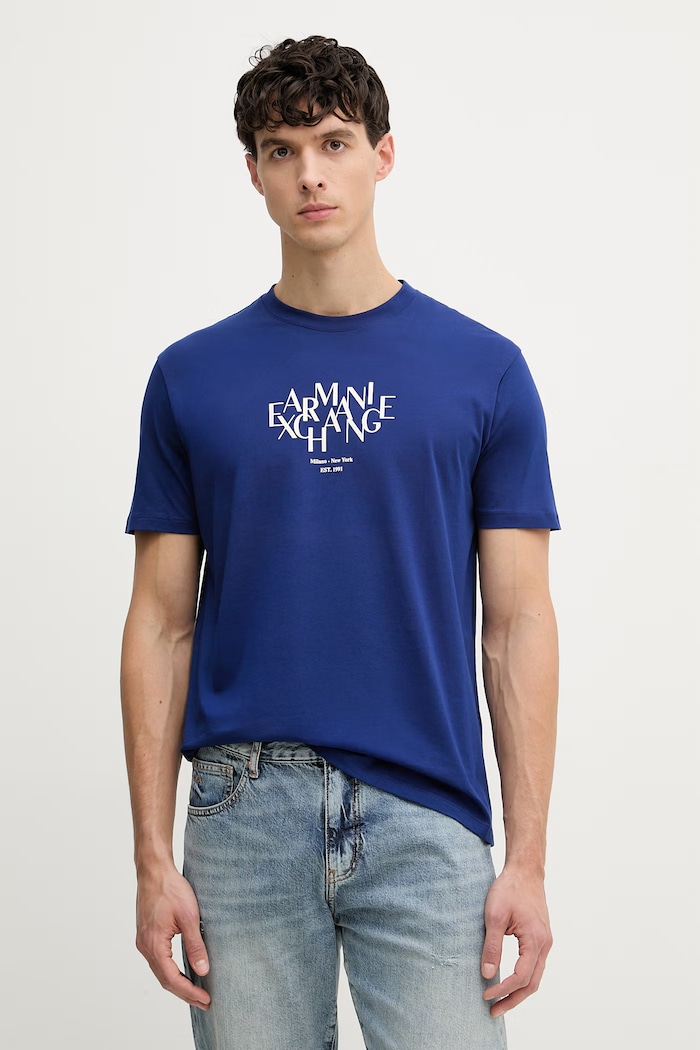 Armani Exchange tricou bărbătesc din bumbac bleumarin XM002782.AF10356