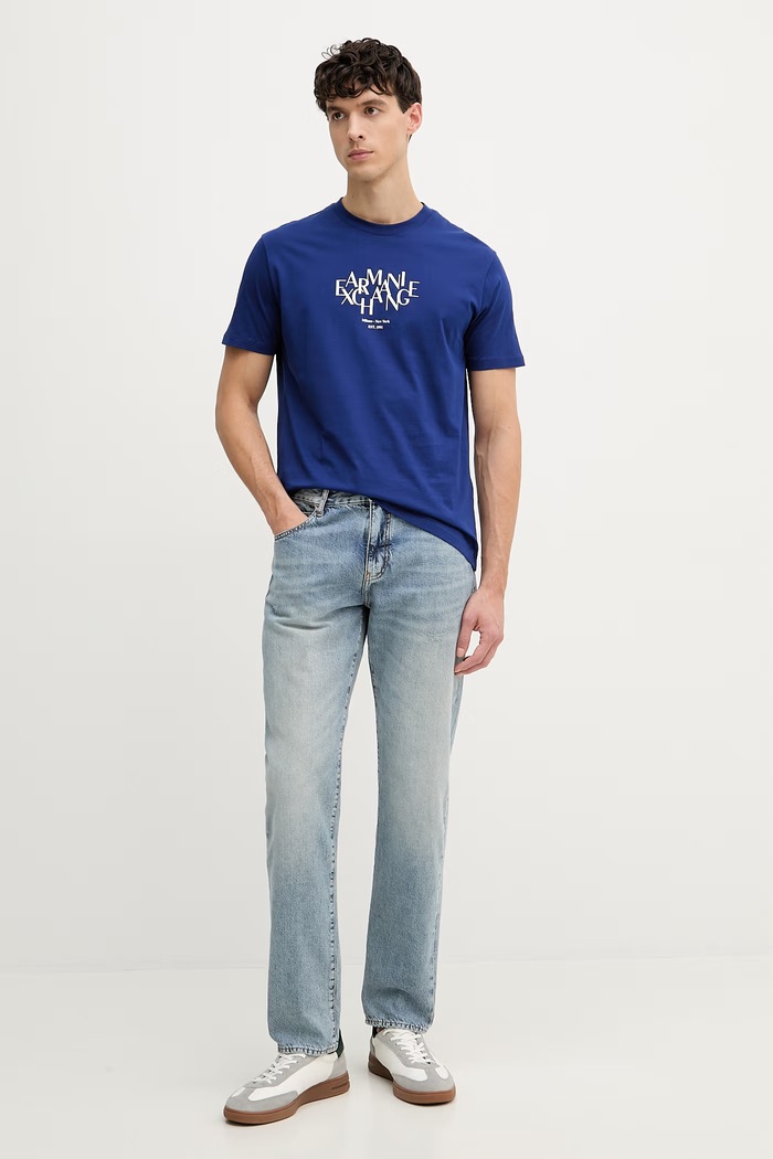 Armani Exchange tricou bărbătesc din bumbac XM002782.AF10356 bleumarin SS26