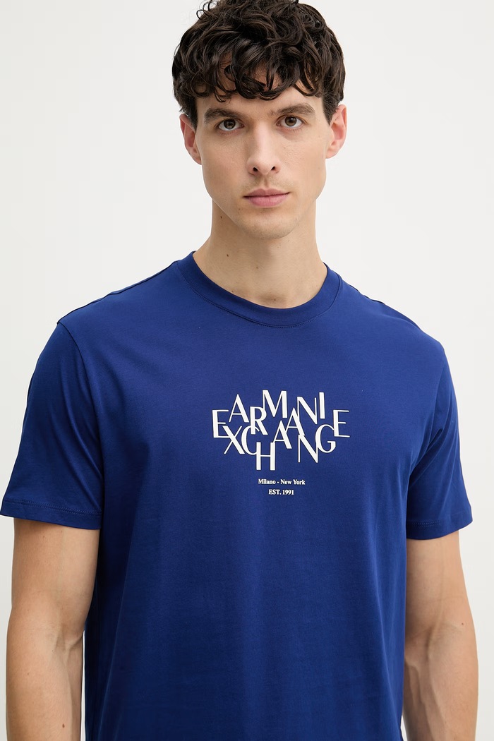 Armani Exchange tricou bărbătesc din bumbac bleumarin XM002782.AF10356