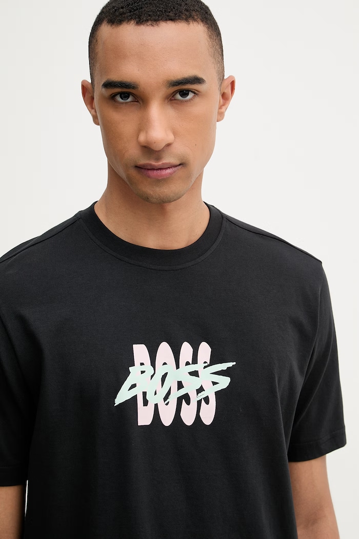 BOSS Orange t-shirt męski bawełniany czarny 50561850