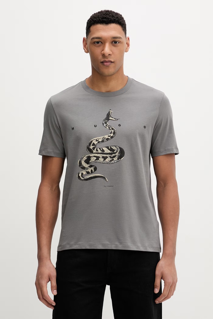 HUGO tricou din bumbac Discorb print gri 50557672