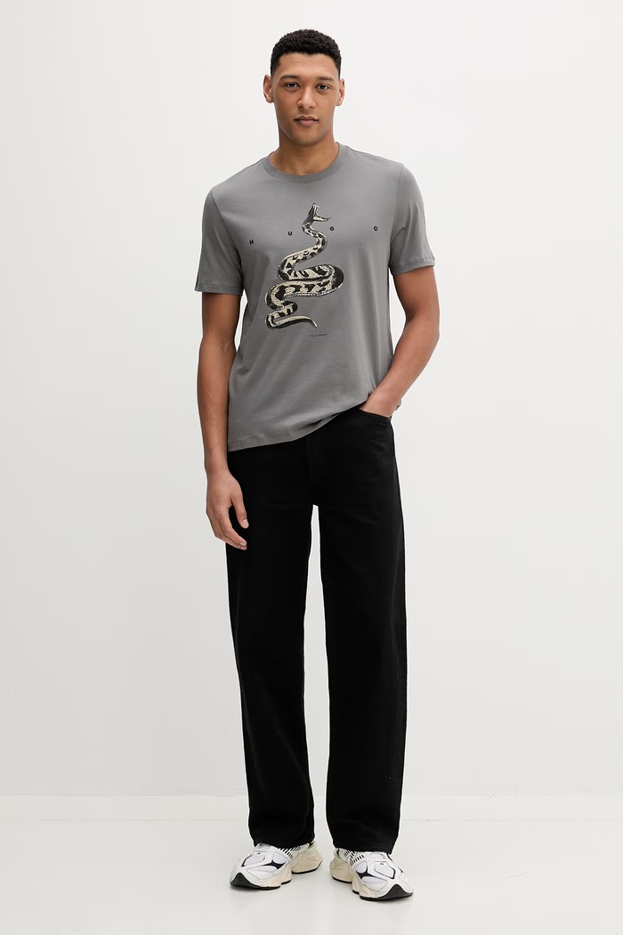 HUGO tricou din bumbac Discorb 50557672 gri SS26