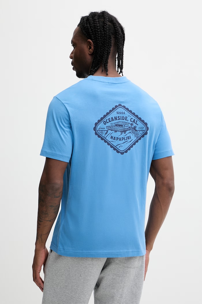 Napapijri tricou din bumbac FLINT print albastru NP0A4FZZB9A1