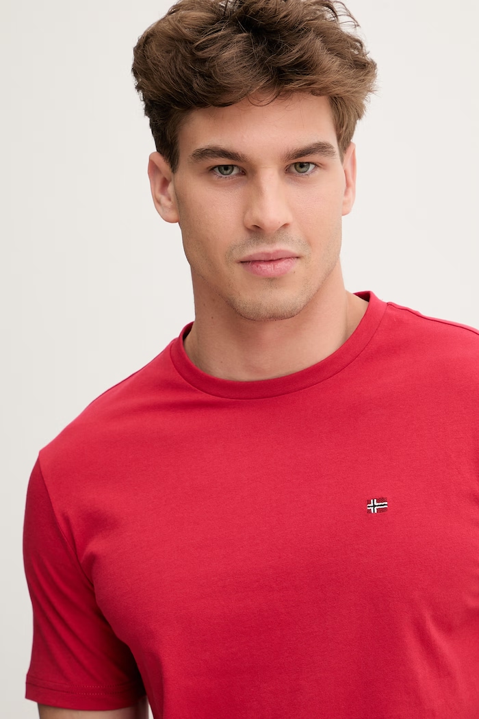 Napapijri T-shirt męski bawełniany SALIS czerwony NP0A4H8DRAQ1