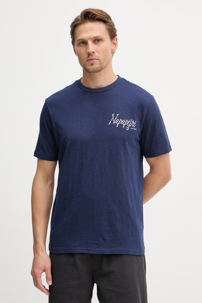 Ρούχα Napapijri T-shirt ανδρικό βαμβακερό S-ELIOR NP0A4HZYB2Q1 σκούρο μπλε