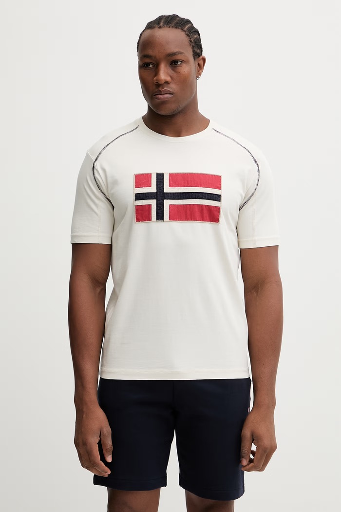 Napapijri tricou din bumbac REFLECT imprimeu bej NP0A4ICLN1A1