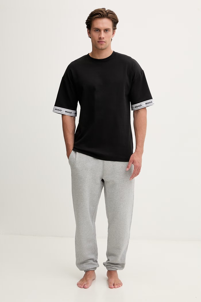 HUGO lounge tričko pánske bavlnené s elastanom TADE T-SHIRT 50559725 čierna SS26