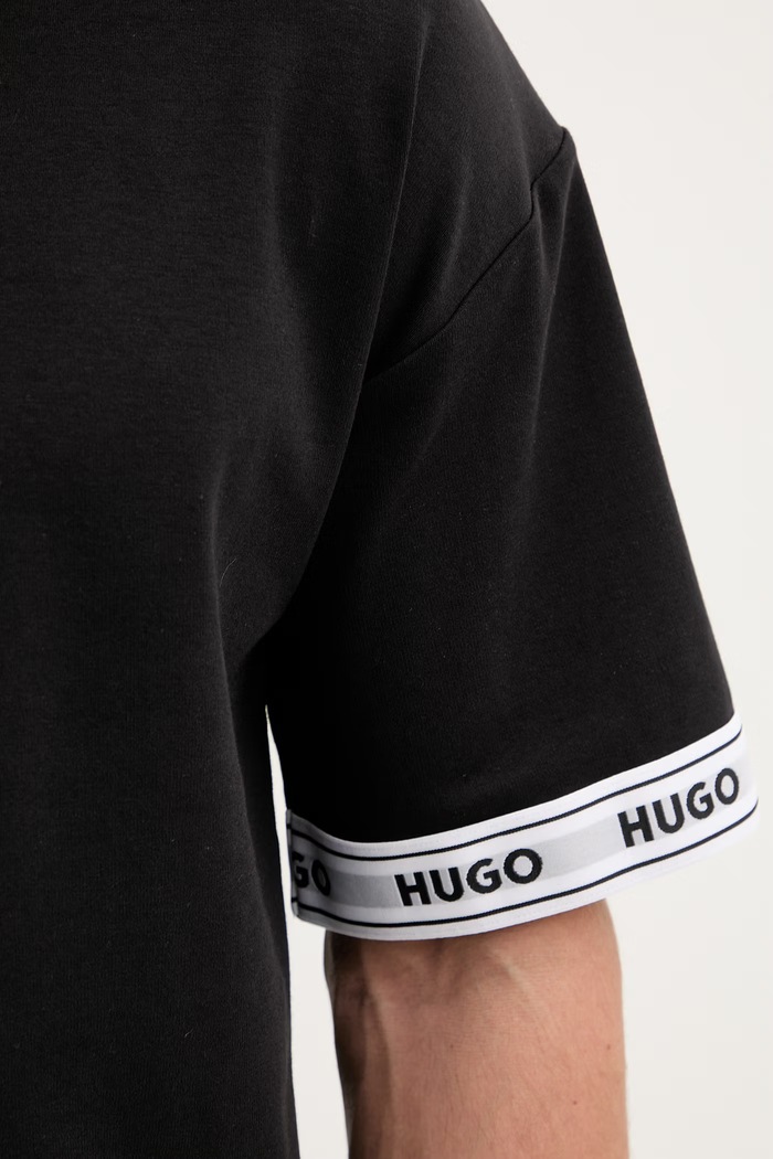 HUGO lounge tričko pánske bavlnené s elastanom TADE T-SHIRT 50559725 čierna