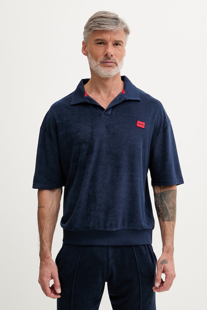 HUGO πόλο ανδρικό με βαμβάκι TERRANCE POLO SHIRT σκούρο μπλε 50559744