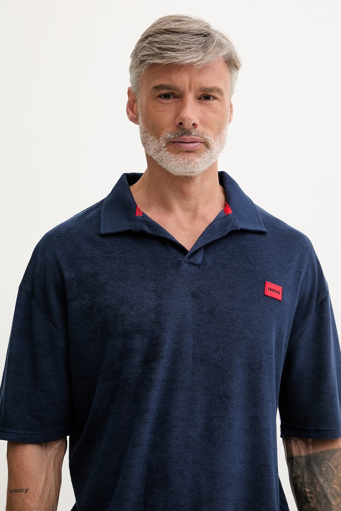 HUGO πόλο ανδρικό με βαμβάκι TERRANCE POLO SHIRT σκούρο μπλε 50559744