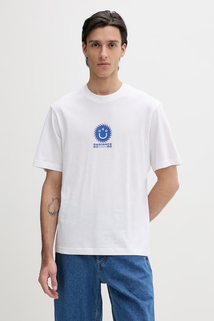 Oblečenie Bavlnené tričko Hugo Blue Nunarix 50560047 biela