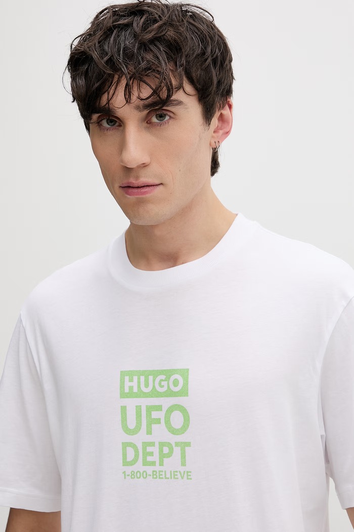 HUGO Blue pánske bavlnené tričko Nufotee 50560048 biela