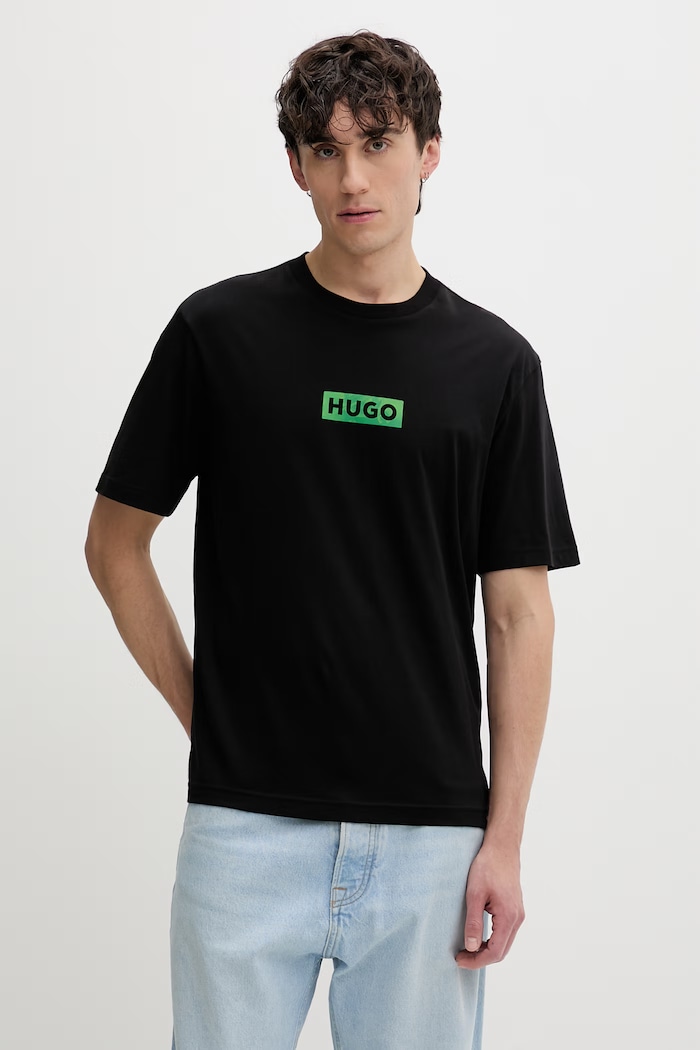 HUGO Blue pánske bavlnené tričko Nufotee čierna 50560048