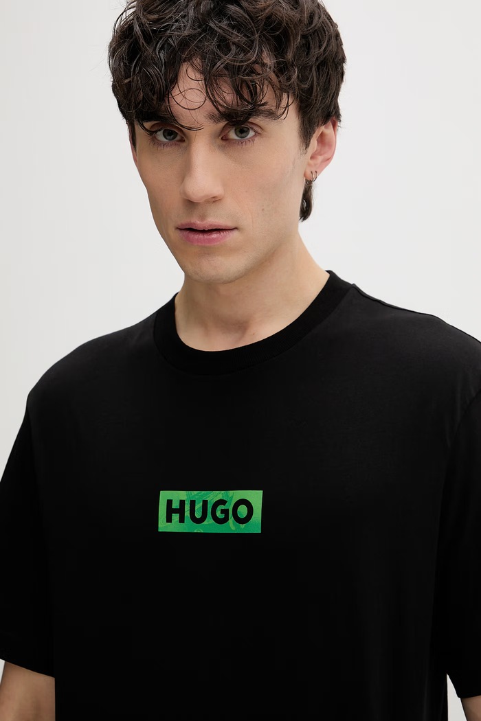 HUGO Blue pánske bavlnené tričko Nufotee čierna 50560048